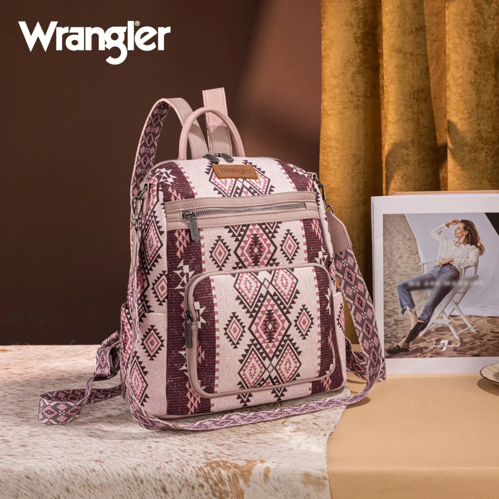 Wrangler Aztec Print Backpack/Crossbody -Pink